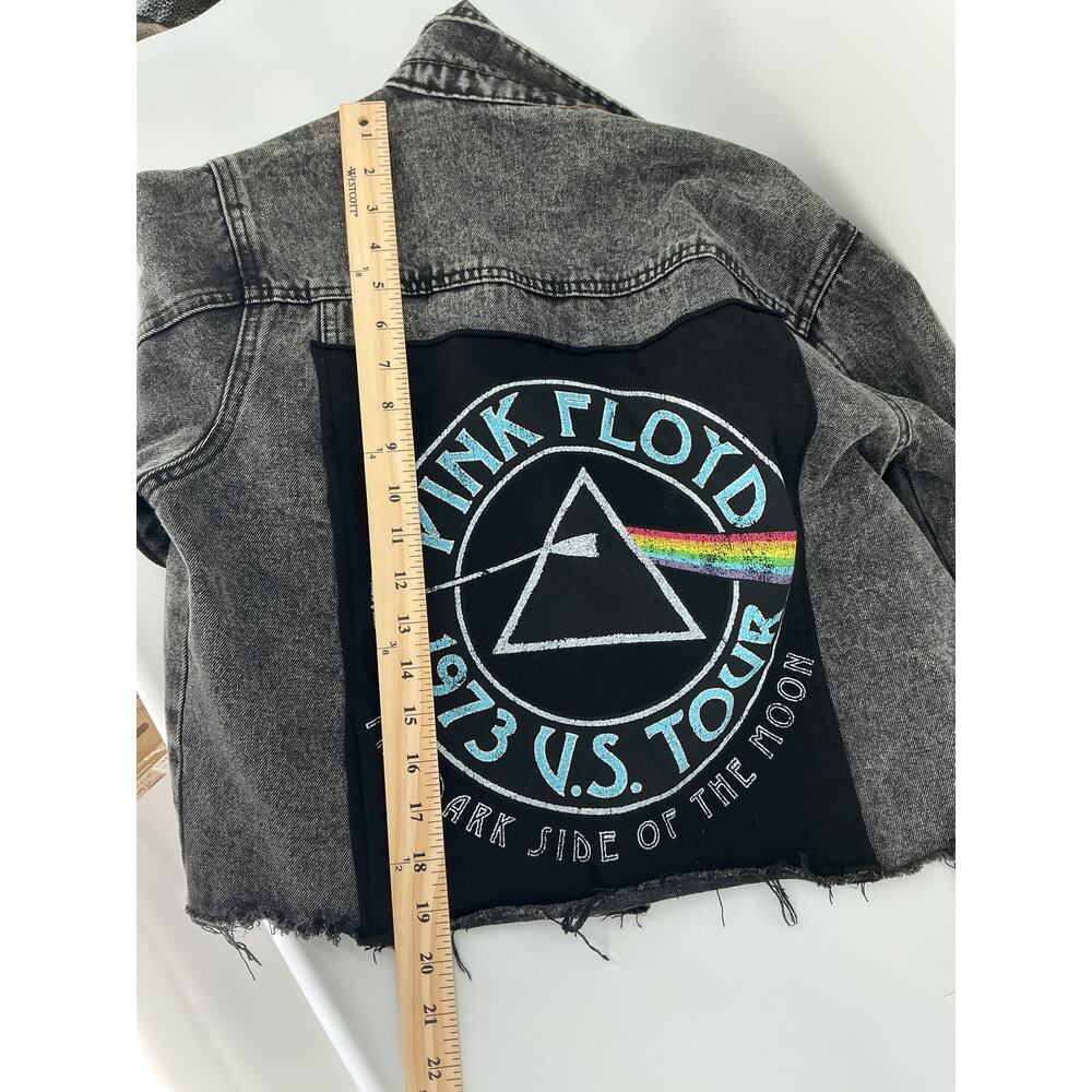 Pink Floyd 1973 US Tour Cropped Black Denim Jacket Women’s Small Raw Hem Band - Picture 6 of 6